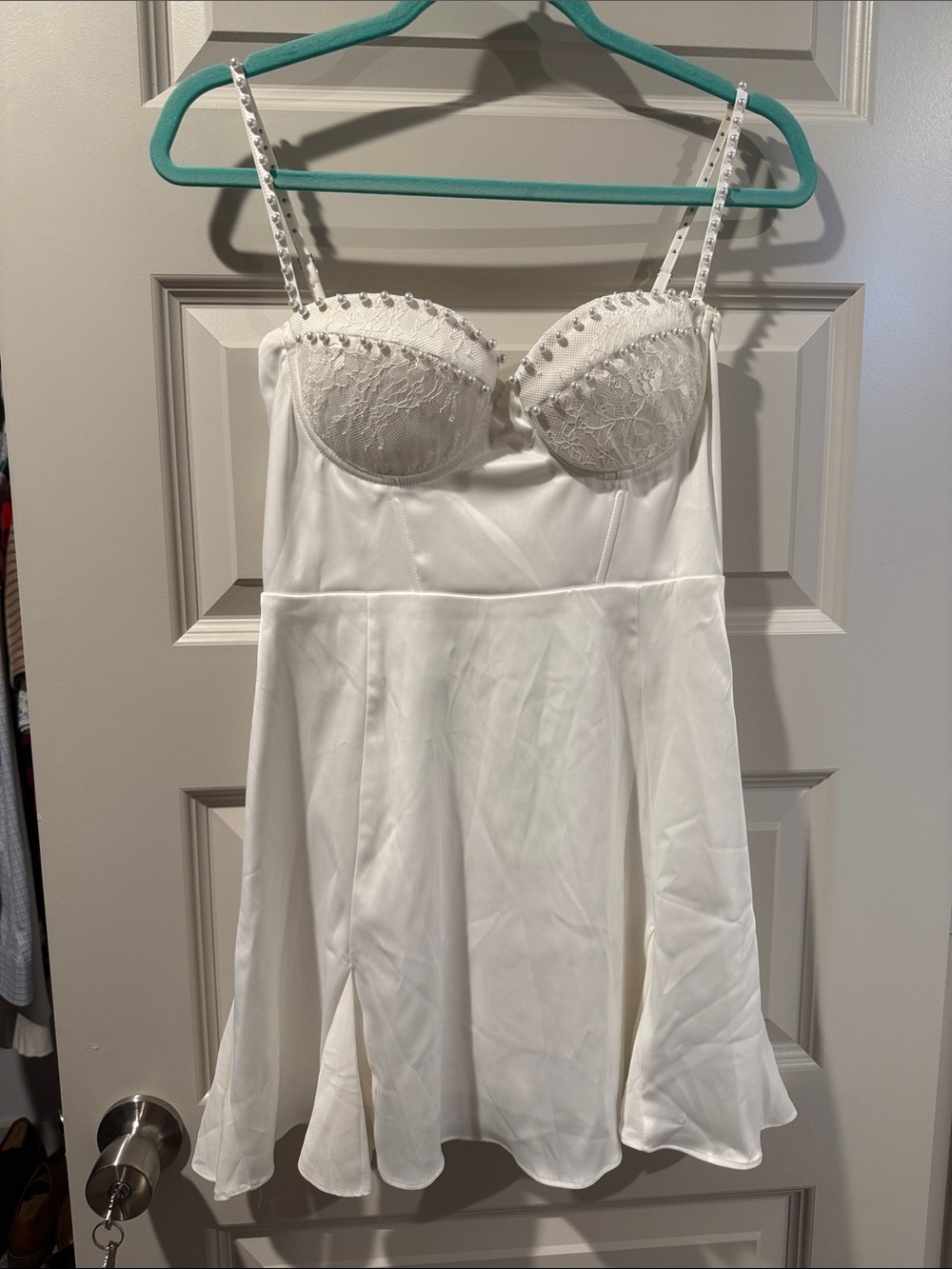 White Lace & Pearl Slip Dress